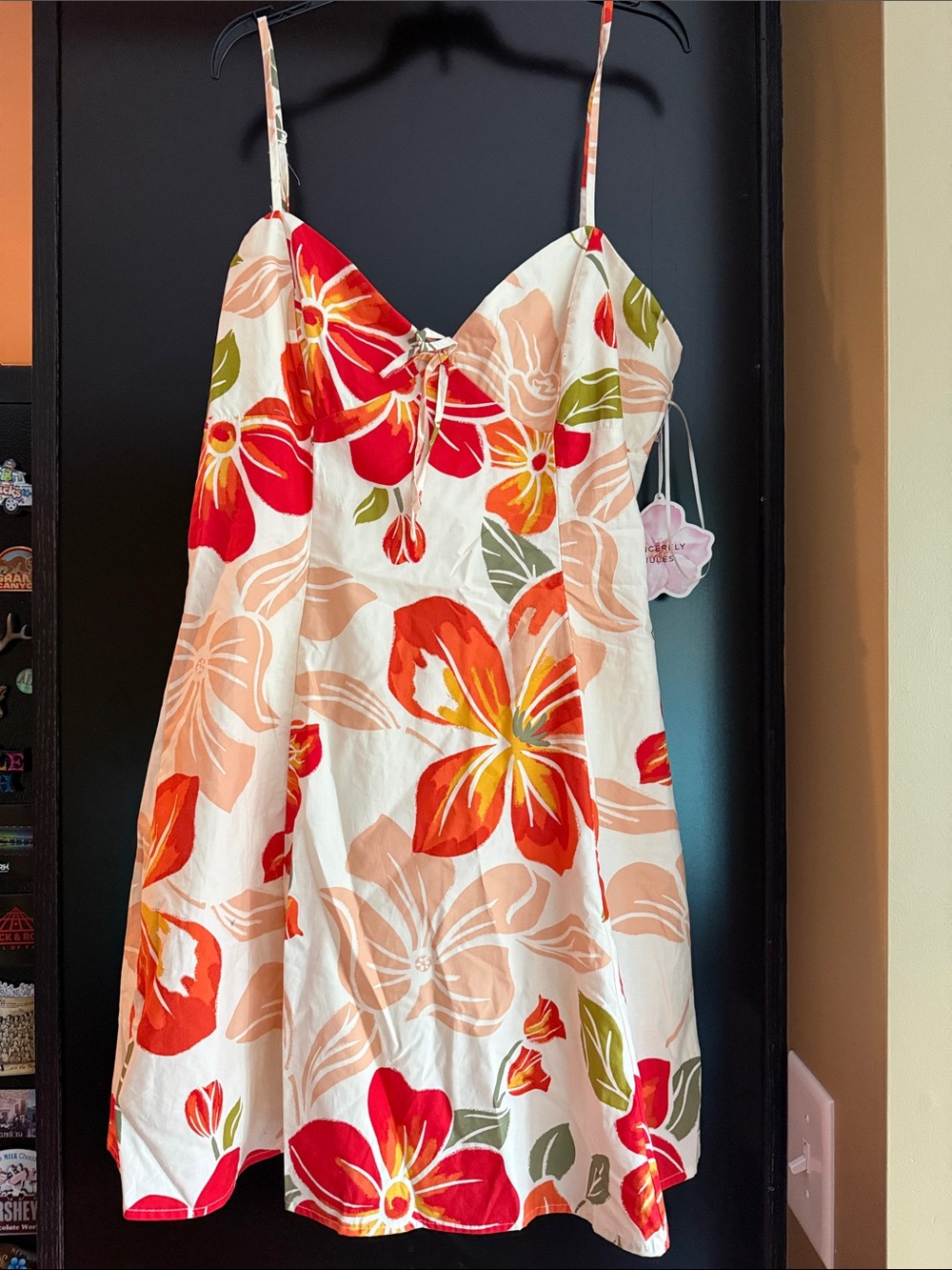 Sincerely Jules Floral Spaghetti-Strap Sundress in Cream and Red L